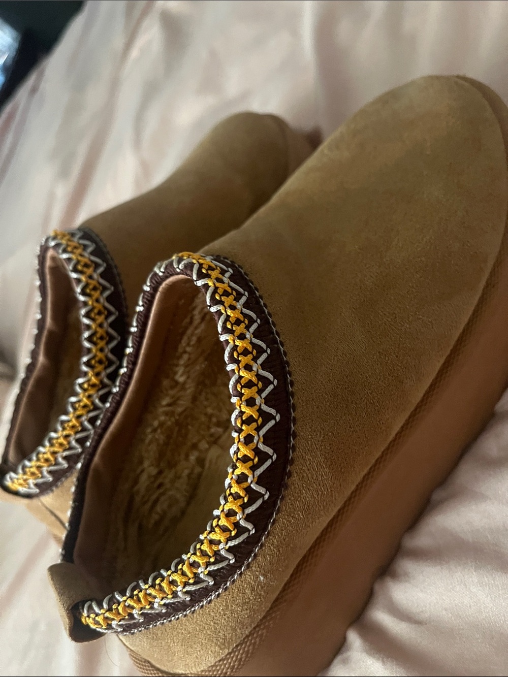 Women's Suede Slip-On Mules in Tan with Decorative Trim